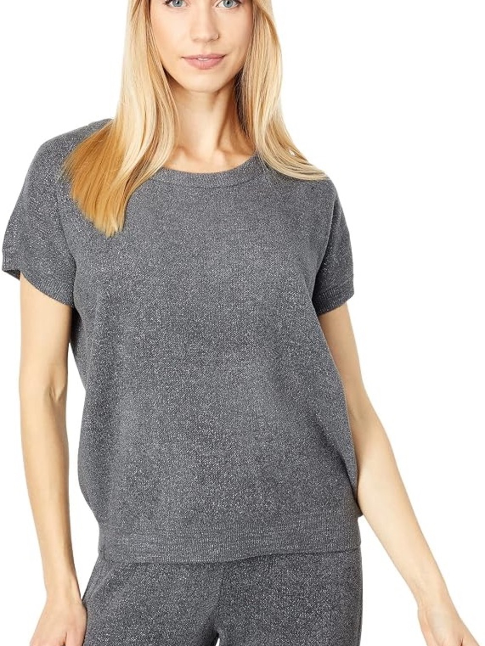 Barefoot Dreams | Cozychic Ultra Lite Gray & Silver Short Sleeve Knit Set